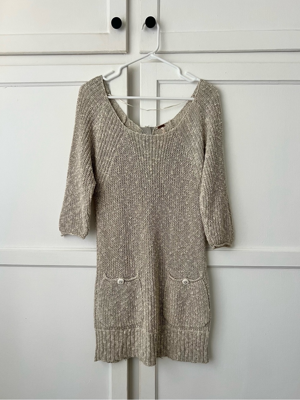 Free People Neutral Scoop Neck Knit Tunic - Beige - Small